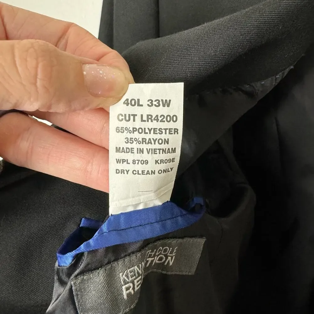 Kenneth Cole Reaction | 40L Black 2 Button Notch Collar Sports Coat Suit Blazer